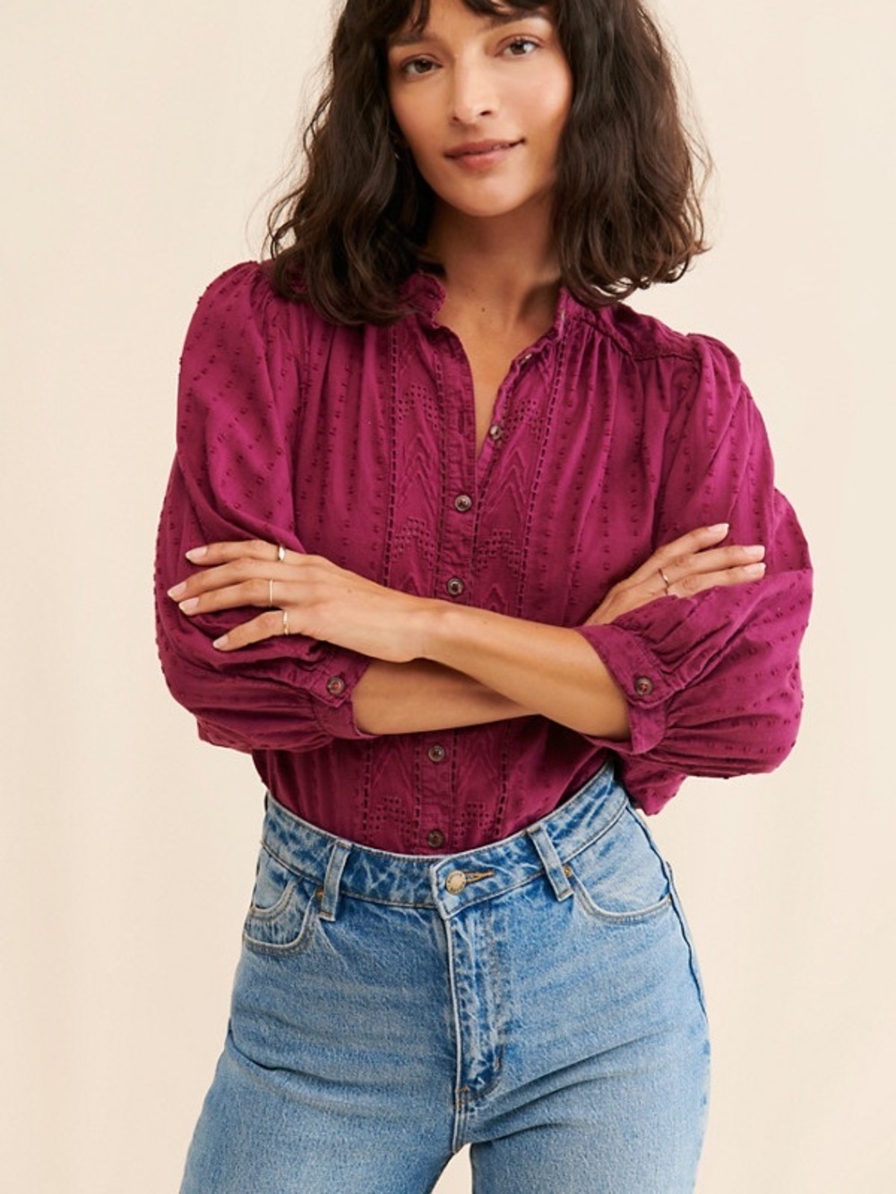 Anthropologie Pilcro The Tavi Buttondown in raspberry size large
